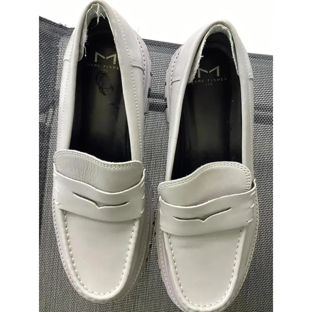 Marc Fisher LTD Morris Loafers 9M‎ • Gray Leather Chunky Sole Slip-On Shoes